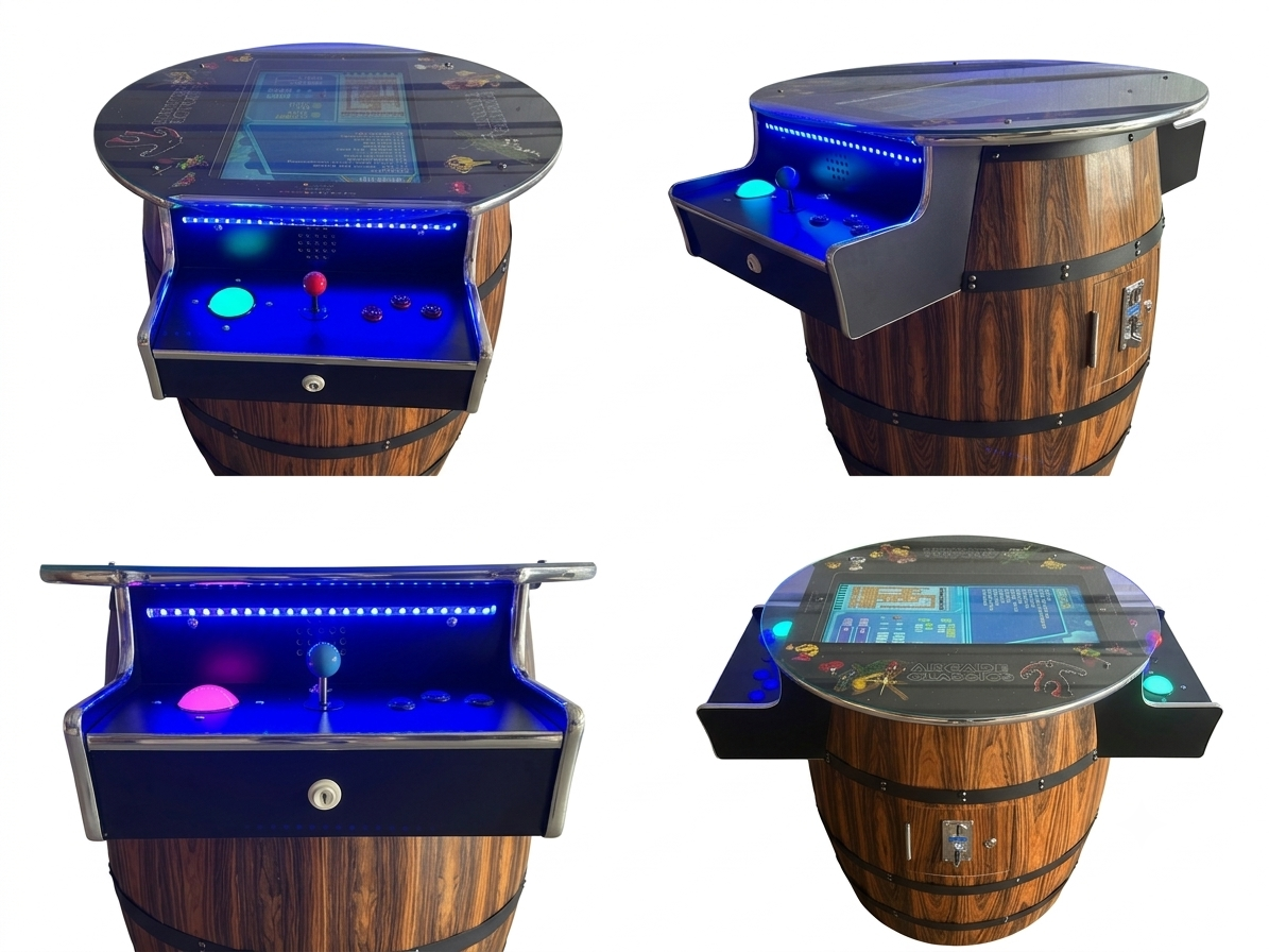 412 Barrel 27 inch Screen Cocktail Arcade Machine TRACK BALL DARK WOOD