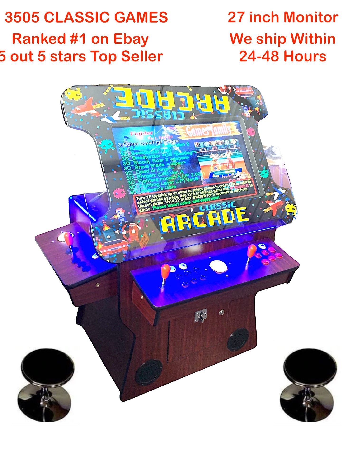 Dark Wood Cocktail Arcade Machine 3505 Games Tilt Up Retro Multi-cade Retro Classic Games Table