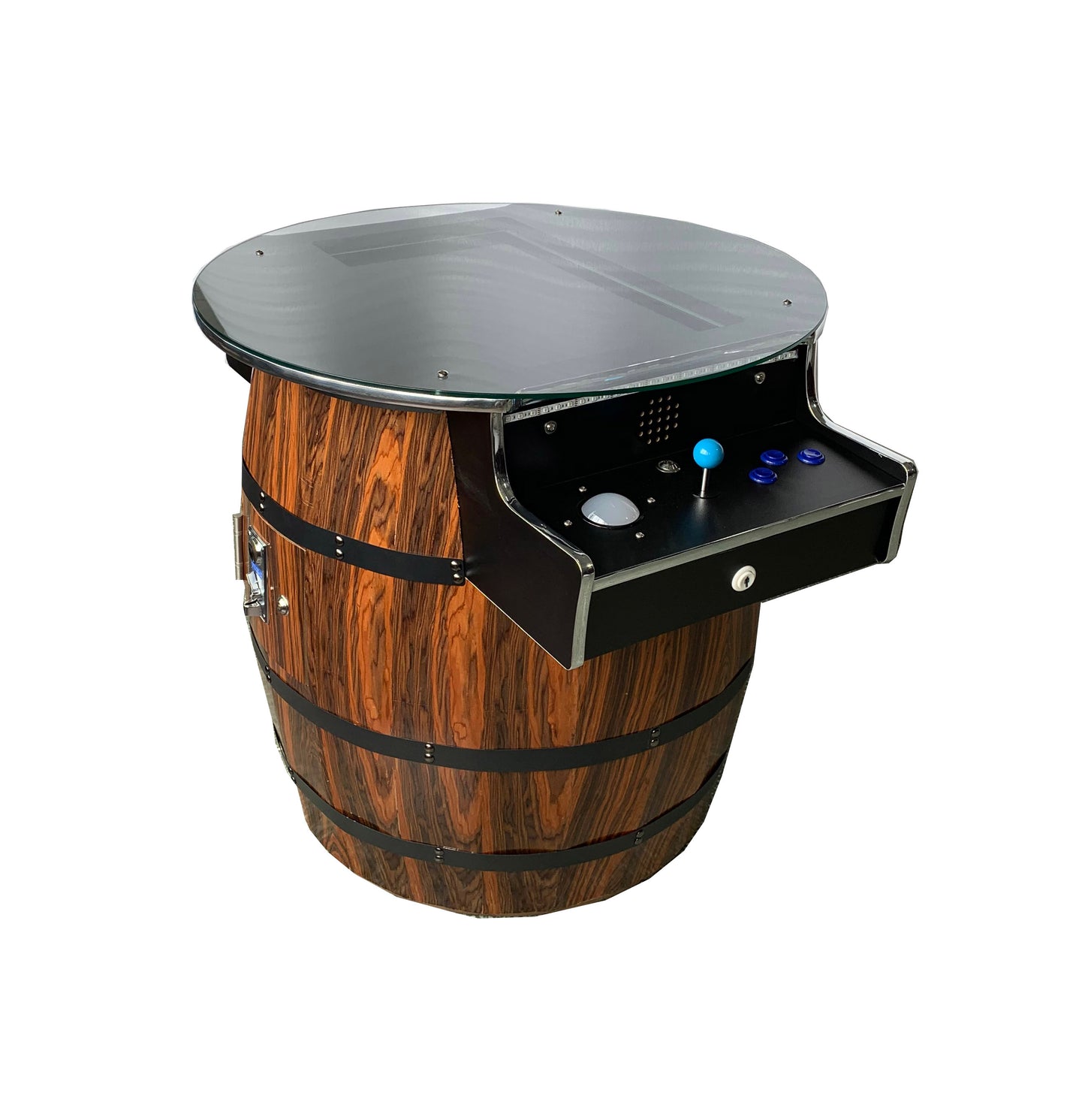 412  Barrel 27 inch Screen Cocktail Arcade Machine TRACK BALL DARK WOOD