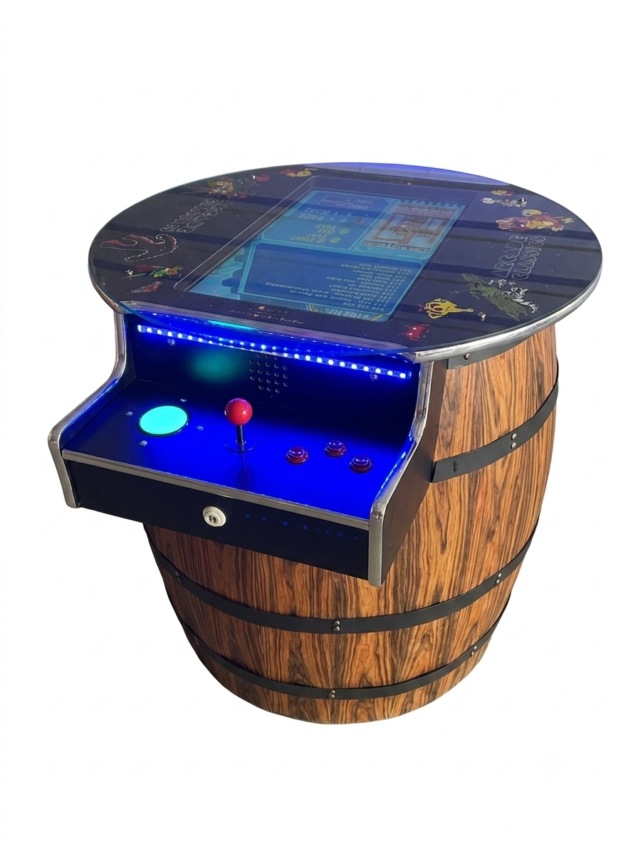 412  Barrel 27 inch Screen Cocktail Arcade Machine TRACK BALL DARK WOOD