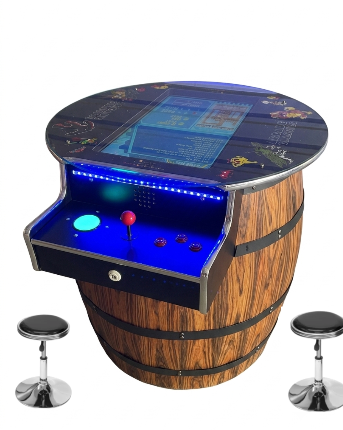 412  Barrel 27 inch Screen Cocktail Arcade Machine TRACK BALL DARK WOOD