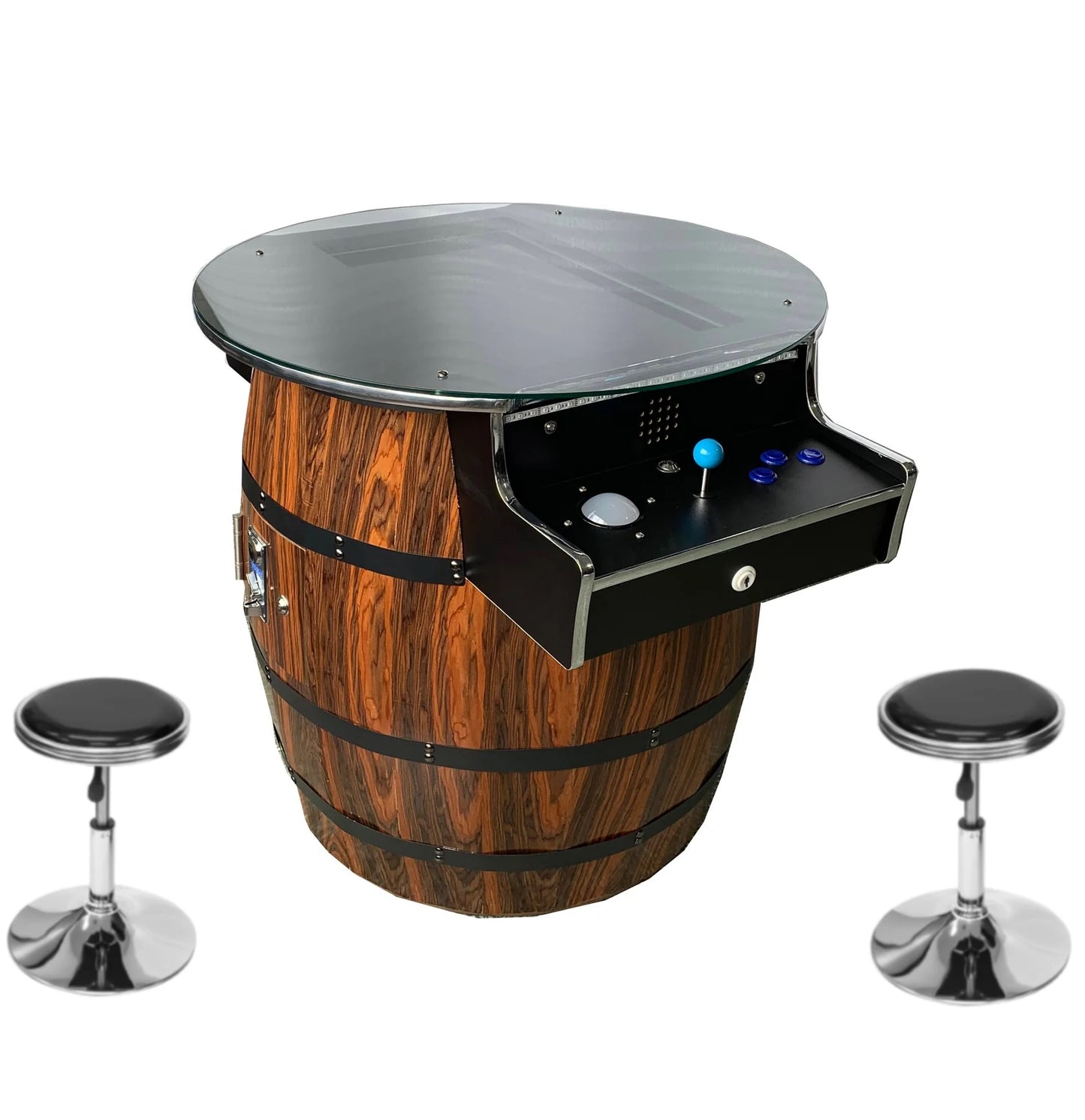 412  Barrel 27 inch Screen Cocktail Arcade Machine TRACK BALL DARK WOOD