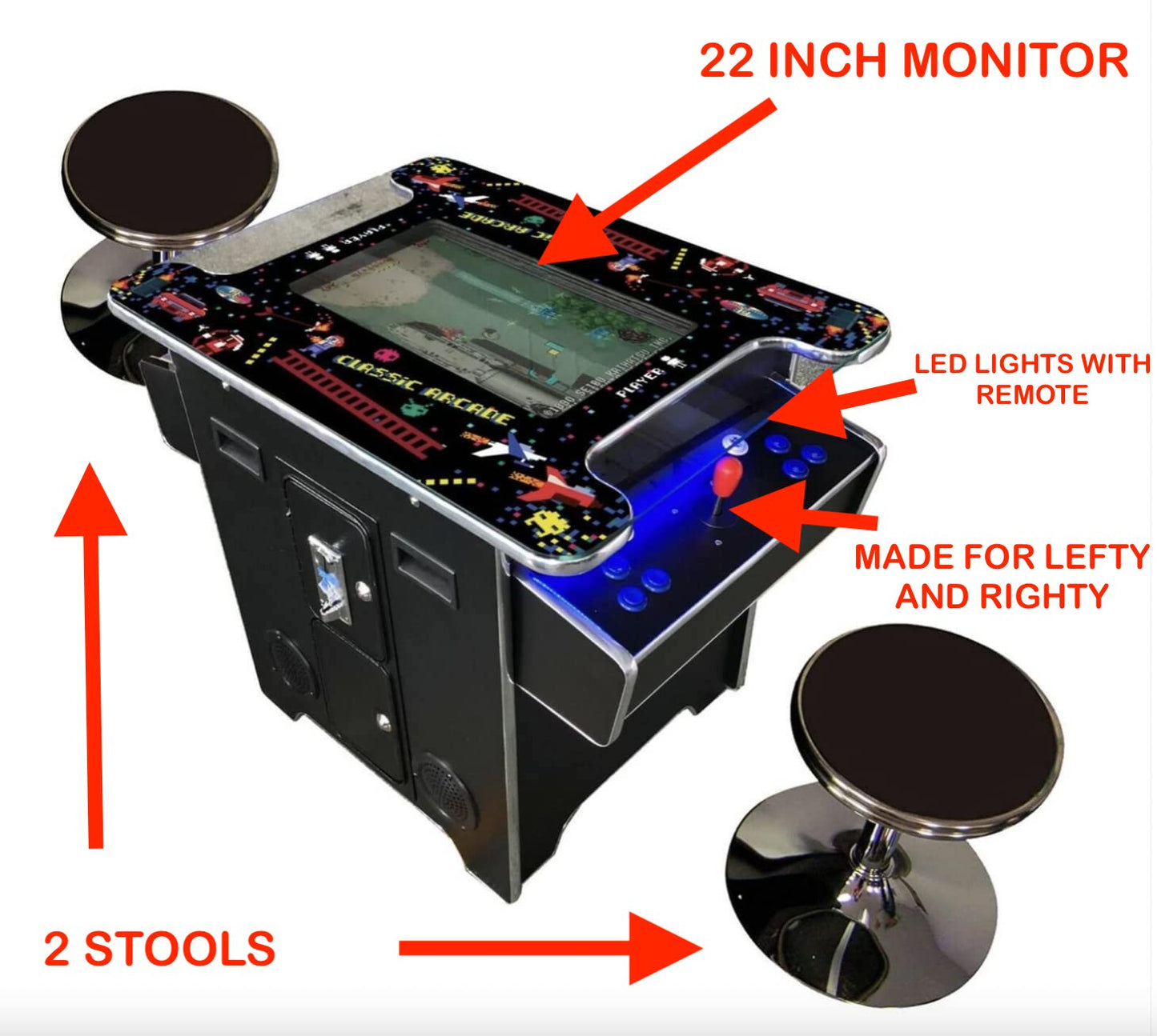 412 Arcade Commercial Cocktail Table Machine Lefty and Righty Play