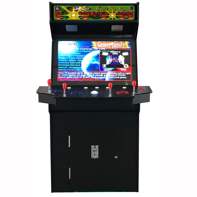 FULL-SIZED FOUR PLAYER UPRIGHT ARCADE GAME WITH TRACKBALL FEAT